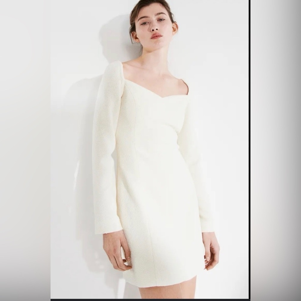 H&M Elegant Cream Long Sleeve Dress S 🤍